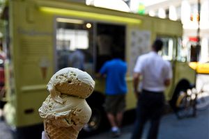 The silent but tasty Van Leeuwen artisanal ice cream truck, courtesy Tien Mao's Flickr.